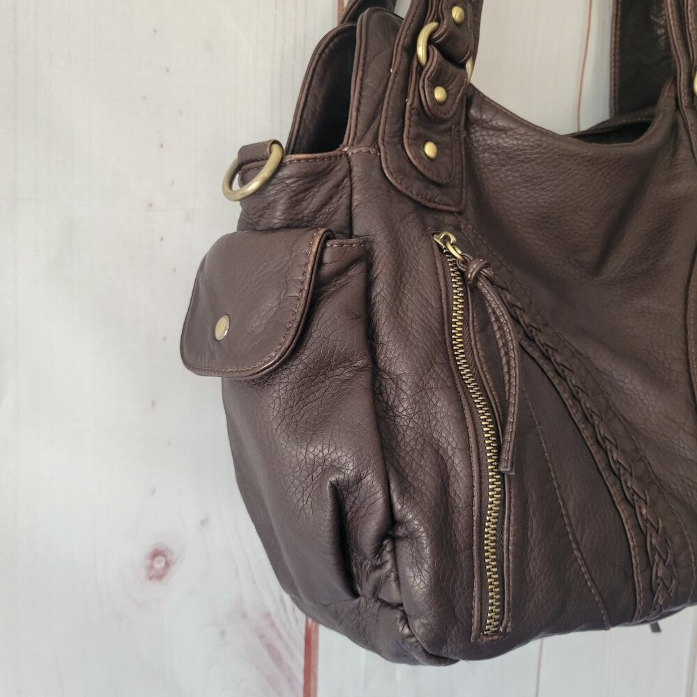 Montana West Braided Vegan Leather Concealed Carry Shoulder Hobo Bag Purse Brown - Picture 2 of 13